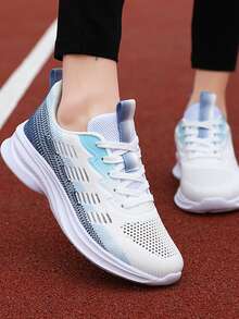 Women Color Block Running Shoes, Mesh Lace-up Front Sneakers - Multicolor - View 3