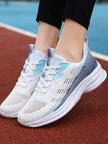 Women Color Block Running Shoes, Mesh Lace-up Front Sneakers - Multicolor - View 4