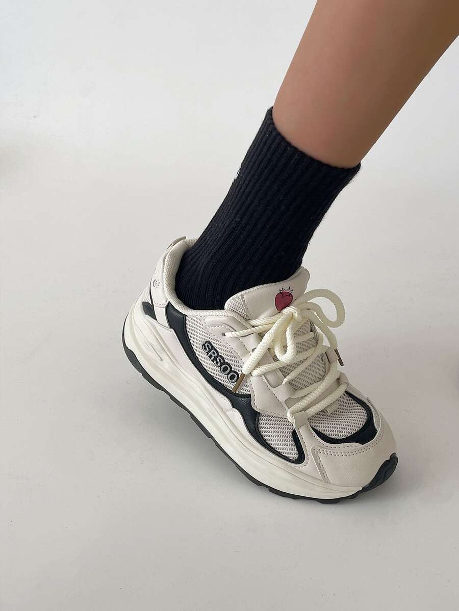 運動跑步鞋適用於女士字母貼飾繫帶運動鞋