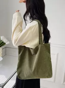 1 Miếng Giải trí Màu thuần Vải to sợi Đơn giản Nhẹ Gấp lại Túi tote đeo vai Thích hợp Đối với Mua sắm Và Sử dụng hàng ngày - xanh quân đội - Xem 2