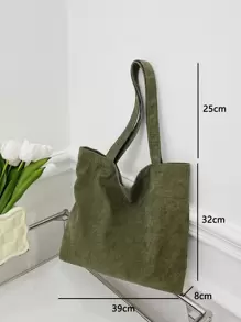 1 Miếng Giải trí Màu thuần Vải to sợi Đơn giản Nhẹ Gấp lại Túi tote đeo vai Thích hợp Đối với Mua sắm Và Sử dụng hàng ngày - xanh quân đội - Xem 3