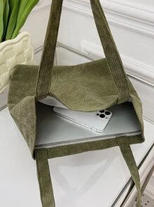 1 Miếng Giải trí Màu thuần Vải to sợi Đơn giản Nhẹ Gấp lại Túi tote đeo vai Thích hợp Đối với Mua sắm Và Sử dụng hàng ngày - xanh quân đội - Xem 4