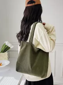 1 Miếng Giải trí Màu thuần Vải to sợi Đơn giản Nhẹ Gấp lại Túi tote đeo vai Thích hợp Đối với Mua sắm Và Sử dụng hàng ngày - xanh quân đội - Xem 5