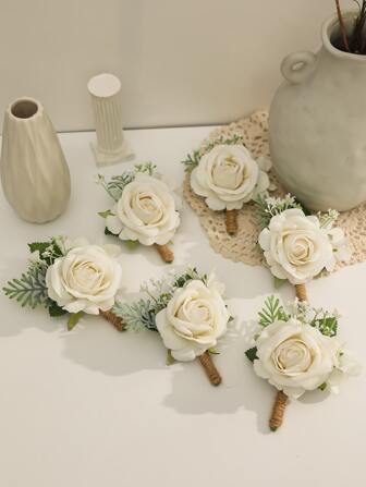 6pcs Princess Style Romantic Flower Pins With Forest Theme, Suitable For Wedding & Party Valentine's Day Valentines
