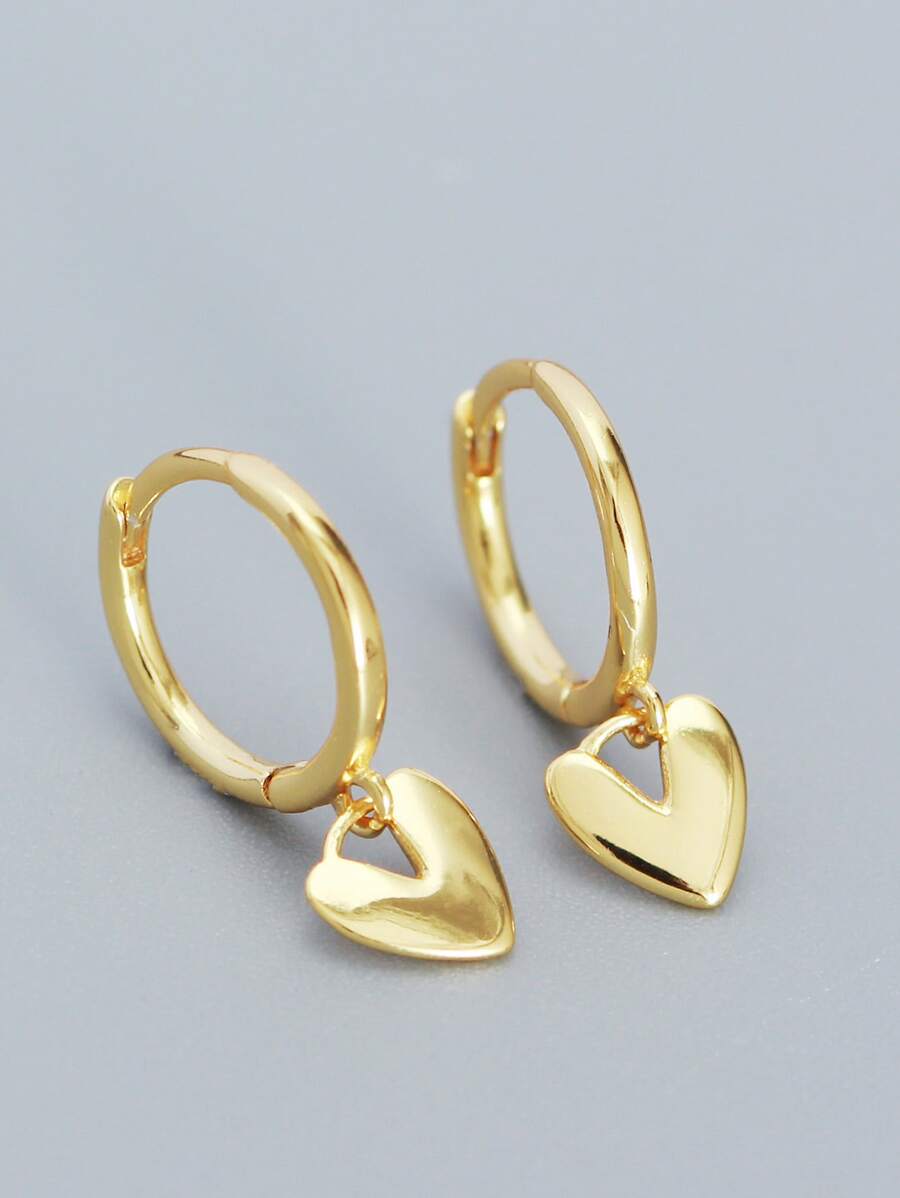 1pair/2pcs Simple & Versatile S925 Silver Heart Shaped Ear Studs, Daily Wear & Gift For Women - Yellow Gold - View 1