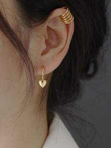1pair/2pcs Simple & Versatile S925 Silver Heart Shaped Ear Studs, Daily Wear & Gift For Women - Yellow Gold - View 2