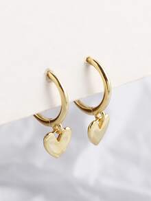 1pair/2pcs Simple & Versatile S925 Silver Heart Shaped Ear Studs, Daily Wear & Gift For Women - Yellow Gold - View 6