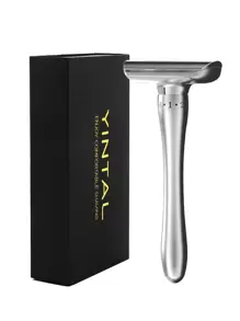 1pc Men Magnetic Adjustable Manual Beard Razor Without Blade,Double Edge Safety Razor, Reusable Travel Essentials Women Razor,Fathers Day Gifts,Easy to Clean,with a Delicate Box - Silver - View 1