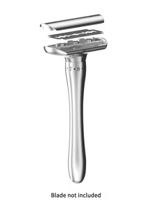 1pc Men Magnetic Adjustable Manual Beard Razor Without Blade,Double Edge Safety Razor, Reusable Travel Essentials Women Razor,Fathers Day Gifts,Easy to Clean,with a Delicate Box - Silver - View 3