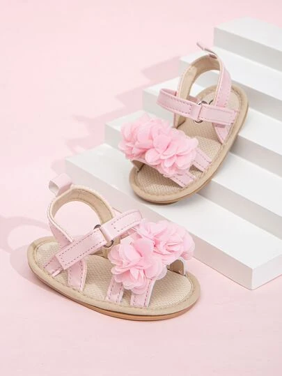 Baby Non-slip Flower Decor Slingback Sandals, Preppy Pink Flat Sandals
