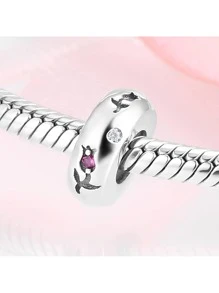 Cubic Zirconia Decor Silver DIY Bead - Silver - View 3