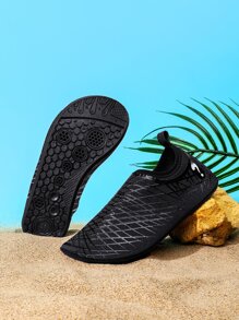 男孩透氣卡通圖案一腳蹬水鞋運動型戶外黑色水襪