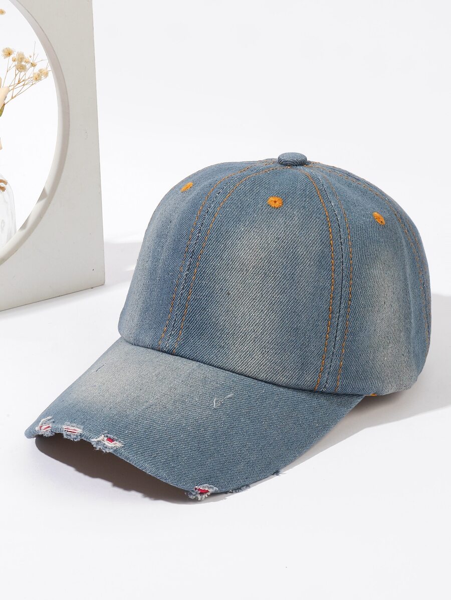 Ripped Baseball Cap - Blue - View 1