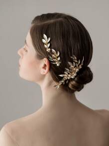 3入組樹葉裝飾新娘頭飾 - 金色 - 查看 1