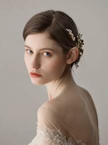 3入組樹葉裝飾新娘頭飾 - 金色 - 查看 4