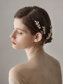 3入組樹葉裝飾新娘頭飾 - 金色 - 查看 5