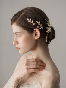 3入組樹葉裝飾新娘頭飾 - 金色 - 查看 6