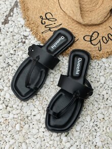 女士結飾平底時尚T字帶涼鞋適用於戶外