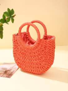 Yogodlns 草编斜挎包单肩包雏菊装饰手工小钱包手提包波西米亚夏季包 - 橘色 - 查看 3