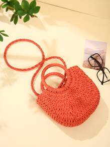 Yogodlns 草编斜挎包单肩包雏菊装饰手工小钱包手提包波西米亚夏季包 - 橘色 - 查看 4