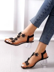 Sandalias de tacón alto para mujeres, modelo 2025, con decoración de flor de strass negra, versátiles y elegantes, adecuadas para uso exterior, eventos y sesiones de fotos
