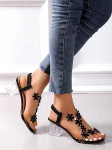 Sandalias de tacón alto para mujeres, modelo 2025, con decoración de flor de strass negra, versátiles y elegantes, adecuadas para uso exterior, eventos y sesiones de fotos