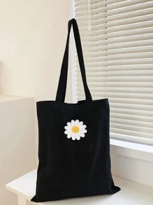 Girls Large Shoulder & Tote Bag Floral Pattern Square Bag - Black - View 1