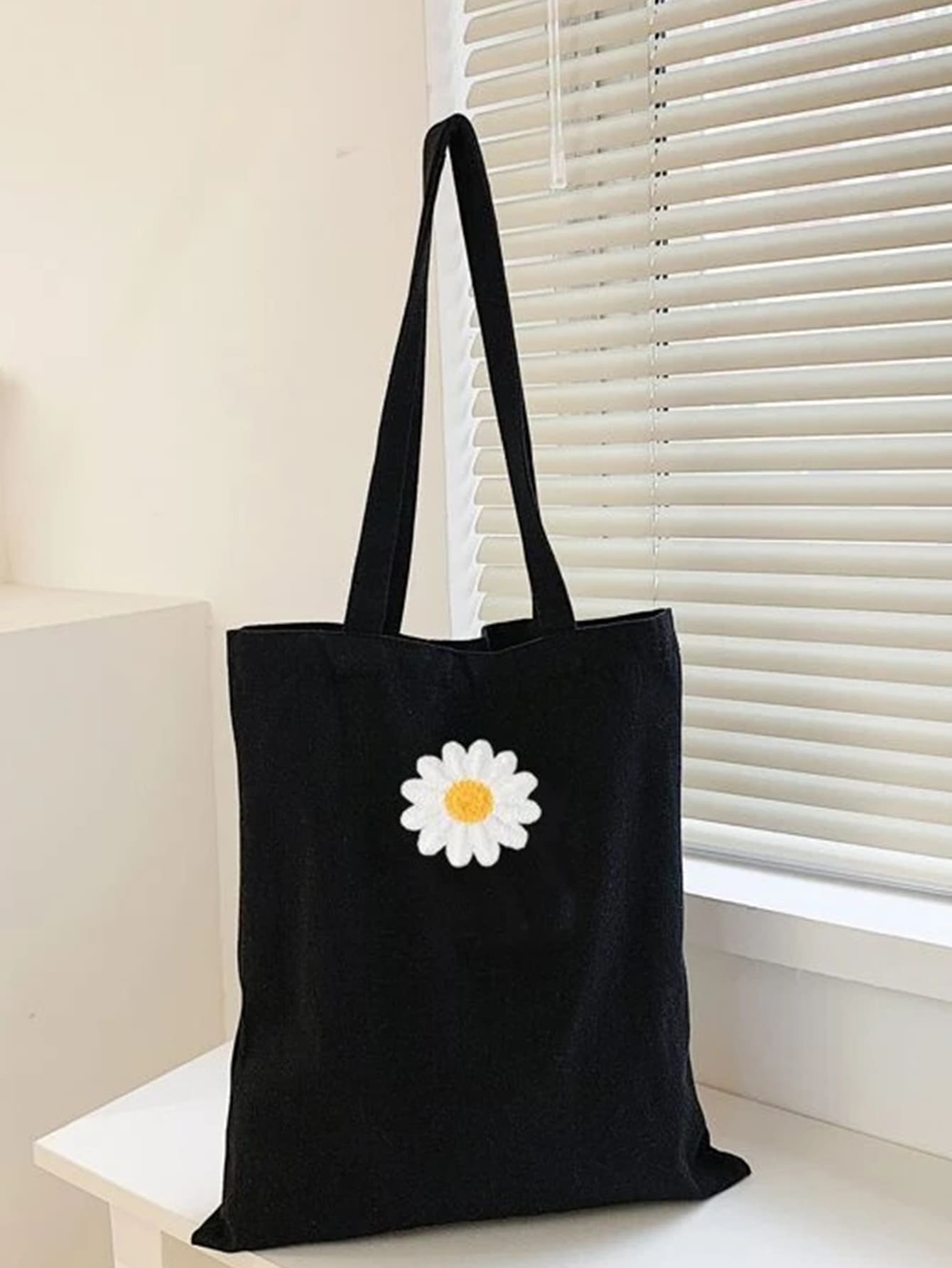 Girls Large Shoulder & Tote Bag Floral Pattern Square Bag - Black - View 1