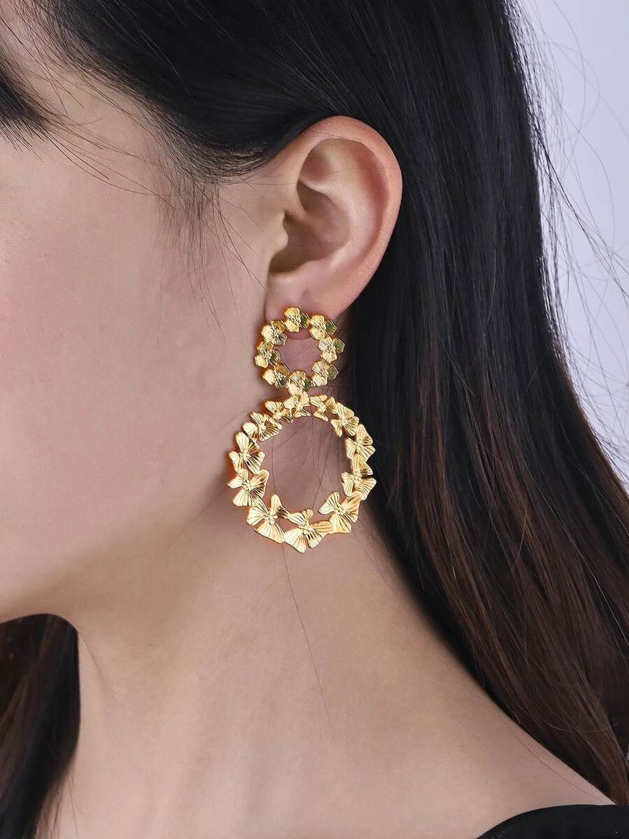 Pendientes largos con textura de metal - Amarillo Oro - Ver 1