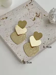 1 par de pendientes exagerados de triple corazón de estilo metálico retro - accesorios para la oreja, regalo para la novia - Amarillo Oro - Ver 4