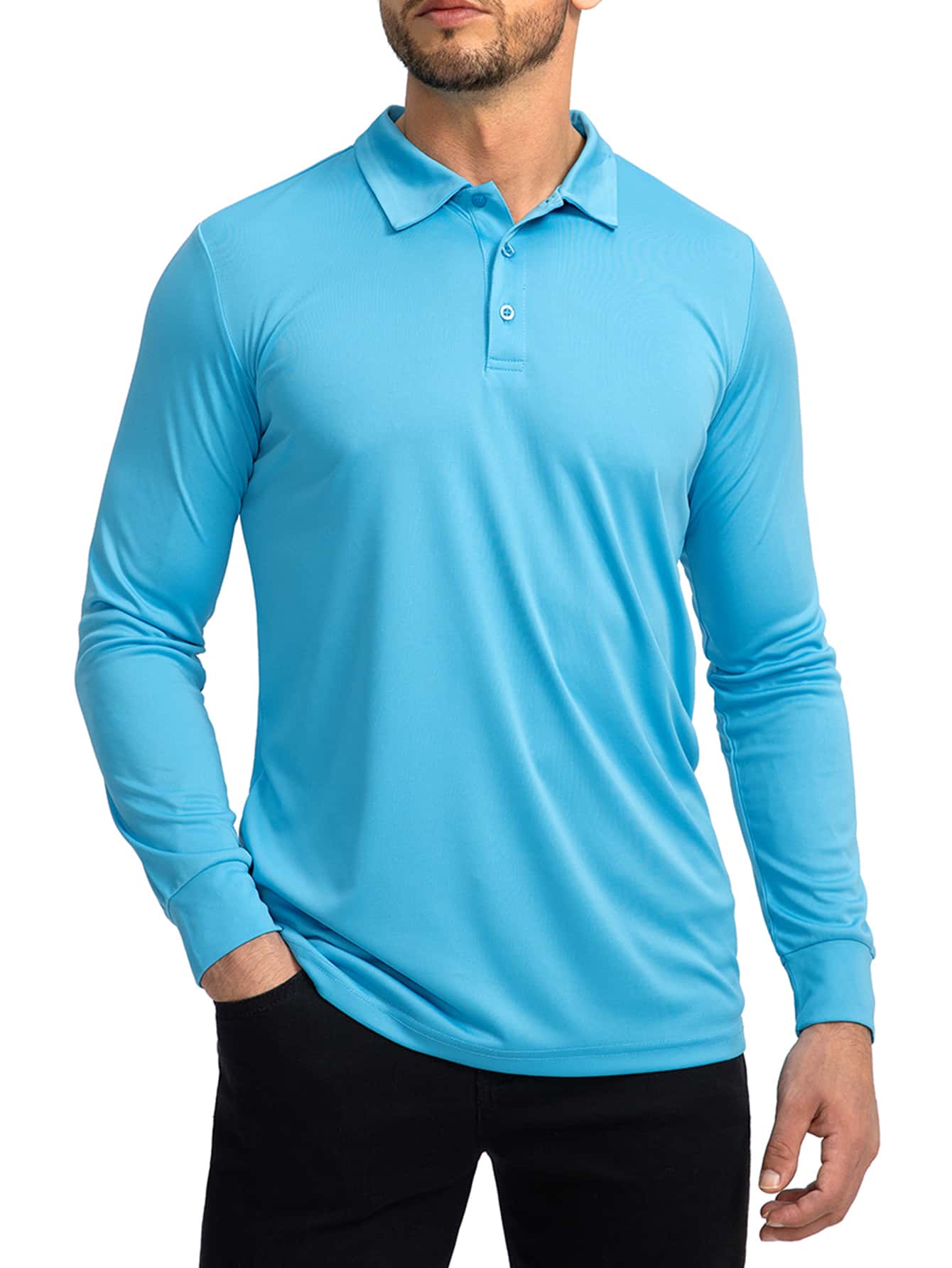 男士素色POLO衫 - 薄荷藍 - 查看 1