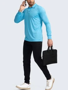 男士素色POLO衫 - 薄荷藍 - 查看 5