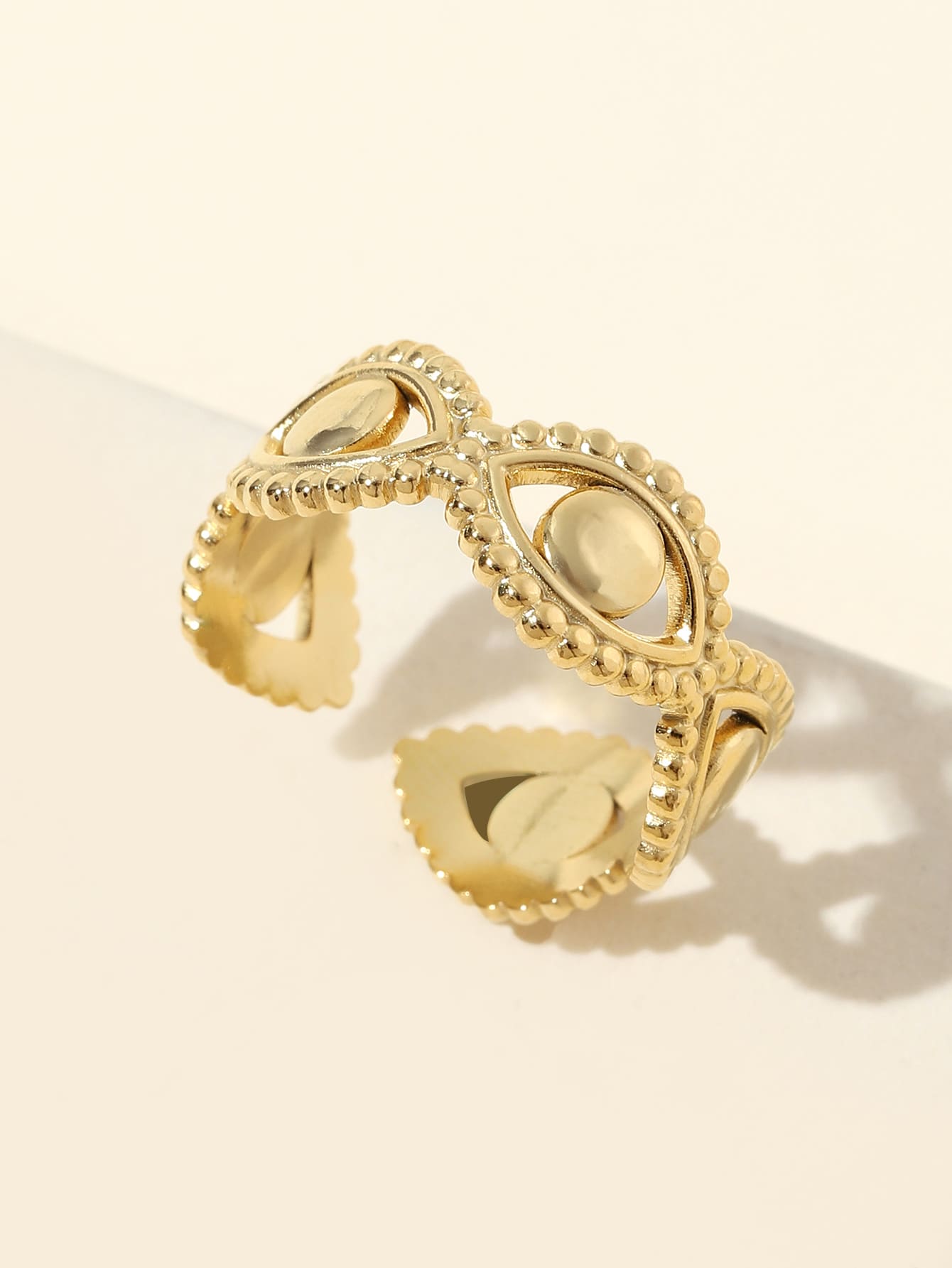 Eye Decor Cuff Ring - Yellow Gold - View 1