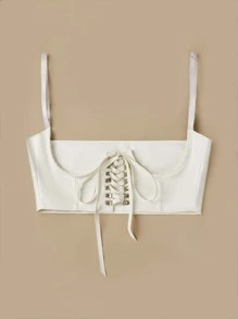 ROMWE Fairycore Lace-up Front Harness Belt - White - View 3