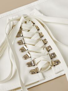 ROMWE Fairycore Lace-up Front Harness Belt - White - View 4