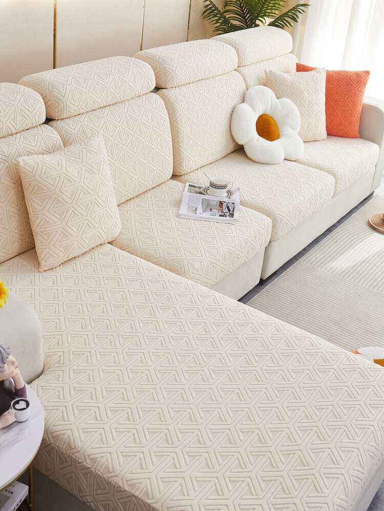 1 PC Sofa Polyester Đệm Ghế, Hình Học Tối Giản Họa Tiết Chống Trơn Trượt Co Giãn Ghế Sofa Đệm Cho Tất Cả Các Mùa - Màu be - Xem 4