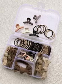 66pcs Girls' Brown Mini Hair Tie + Claw Clip + Knot Bow Scrunchies Set (Random Color) - Multicolor - View 1