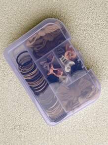 66pcs Girls' Brown Mini Hair Tie + Claw Clip + Knot Bow Scrunchies Set (Random Color) - Multicolor - View 2