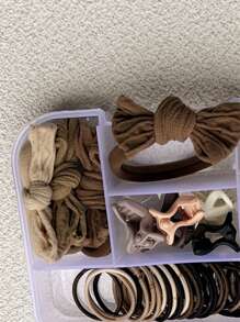 66pcs Girls' Brown Mini Hair Tie + Claw Clip + Knot Bow Scrunchies Set (Random Color) - Multicolor - View 6