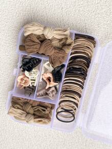 66pcs Girls' Brown Mini Hair Tie + Claw Clip + Knot Bow Scrunchies Set (Random Color) - Multicolor - View 7