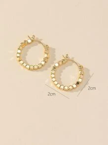 串珠圓耳環 - 金黃色 - 查看 3