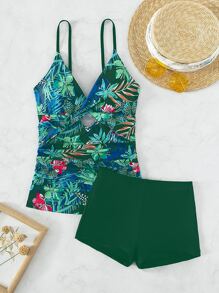 SHEIN Tropical Print Twist Front Tankini Summer Beach - Multicolor - View 6