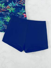 SHEIN Tropical Print Twist Front Tankini Summer Beach - Blue - View 4