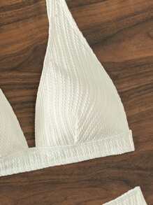 純色高腰夏季海灘比基尼套裝 - 米色 - 查看 4