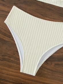 純色高腰夏季海灘比基尼套裝 - 米色 - 查看 5