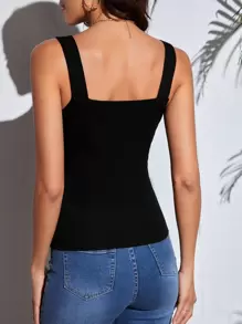 SHEIN Tall Contrast Lace Cami Top - Black - View 2