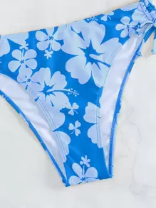 SHEIN Swim 印花坦基尼套裝吊脖三角形文胸和側抽繩泳衣下裝2入組泳衣