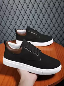 Men Minimalist Lace-Up Front Canvas Shoes, Sporty Outdoor Sneakers Build For Tennis