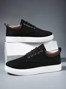 Men Minimalist Lace-Up Front Canvas Shoes, Sporty Outdoor Sneakers Build For Tennis