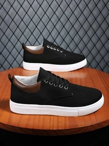 Men Minimalist Lace-Up Front Canvas Shoes, Sporty Outdoor Sneakers Build For Tennis